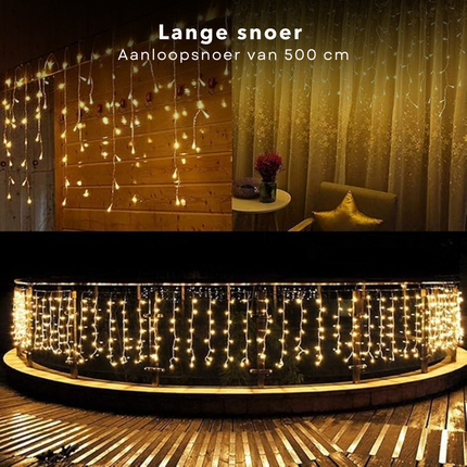 Cheqo® Ijspegel Lichtgordijn voor Buiten en Binnen - Licht Gordijn - Kerstverlichting - Kerstlampjes - Kerstboomverlichting - 600 cm - Warm Wit LED - Met Afstandsbediening - Waterdicht