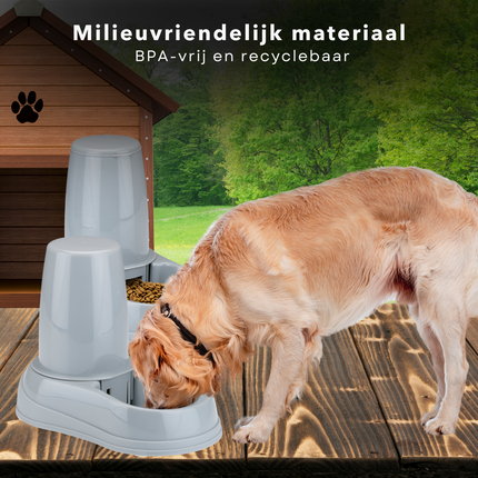 Cheqo® Automatische Voerbak en Waterdispenser - Kat en Hond - Dierenvoederset - Dier Voeder - Voerautomaat - Voor Grote Huisdieren - Kunststof - 2 Stuks