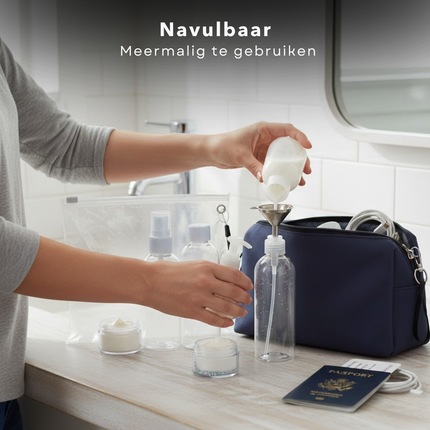 Cheqo® Reisflesjes - Reisflesjes Set - Reisset Flesjes - Reisflacons - Reisflacons Set - Reisflesjes met Etui - Reisflesjes Handbagage - Navulbare Reisflesjes - Doorzichtige Reisflesjes - Reisflesjes voor Vloeistoffen