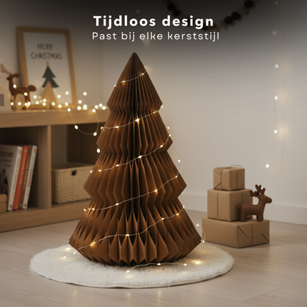 Cheqo® Decoratieve Kerstboom - Papieren Kerstboom - Bruine Kerstboom - Kerstboom Design - Unieke Kerstdecoratie - Vouwbare Kerstboom - Milieuvriendelijke Kerstboom - Kerstboom Voor Binnen - Stijlvolle Kerstdecoratie