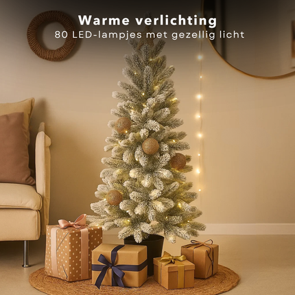 Cheqo® Kunstkerstboom Met Verlichting en Sneeuw- LED Lampjes - Warm Wit Licht - Compacte Kunst Kerstboom - Op Batterijen - Kleine Kunstboom - Sfeervolle Decoratie - Besneeuwde Takken - Natuurgetrouwe Takjes