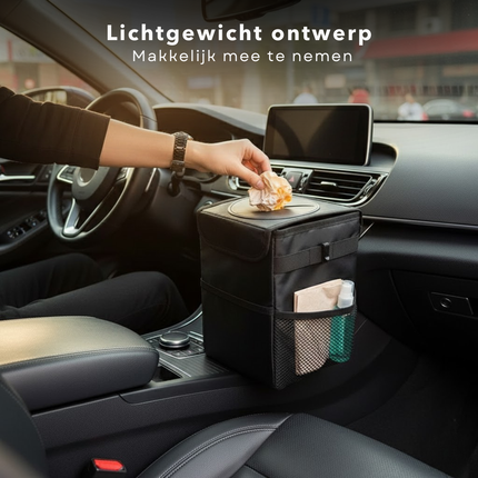 Cheqo® Auto Afvalbakje - Waterdichte Prullenbak - Auto Prullenbak - Opvouwbaar Afvalbakje - Draagbare Vuilnisbak - Verstelbare Riem - Rubberen Deksel - Geurvrije Prullenbak - Extra Opbergvakken - Klittenband Sluiting