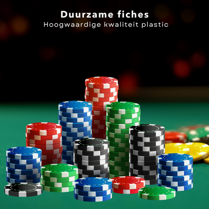 Cheqo® Pokerset Aluminium Koffer - Pokeren - Poker Set met 300 Fiches - Poker Spel voor 5 Personen - Inclusief Dobbelstenen en Kaarten