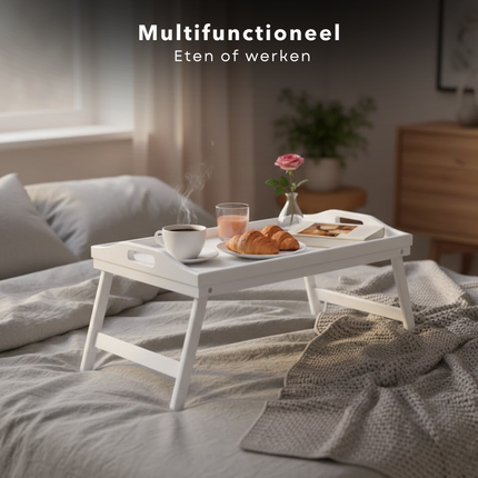 Cheqo® Ontbijt op Bed Dienblad - Ontbijt op Bed Tafeltje - Bedtafel - Bedtafeltje - Beddienblad - Schoottafeltje - Schoottafel - Laptoptafel Bed - Laptoptafeltje Bed - Dienblad met Poten - Inklapbaar Dienblad