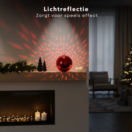 Cheqo® Kerst Discobal - Spiegelbol 30 CM - Rode Spiegelglas - Disco Bal Rood - Eenvoudig Op Te Hangen - Kerstversiering - Feestdagen Decoratie - Discobal Ornament - Spiegelglas Discobal - Kerstdecoratie