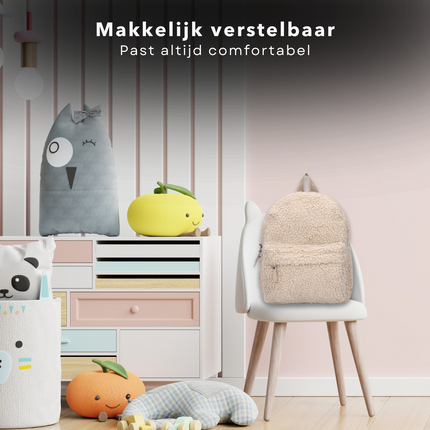 Cheqo® Luxe Kinderrugzak - Rugzak voor Kinderen - Rugtas - Schooltas - Zachte Teddystof - Verstelbare Schouderbanden - Wit