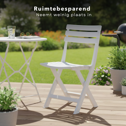 Cheqo® Opvouwbare Tuinstoel - Tuinstoel Opvouwbaar - Klapstoel Tuin - Kunststof Tuinstoel Opvouwbaar - Witte Opvouwbare Tuinstoel - Balkonstoel Opvouwbaar - Bistrostoel Opvouwbaar - Campingstoel Wit