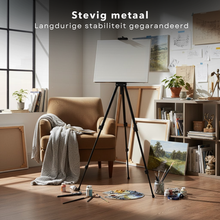 Cheqo® Opvouwbare Schildersezel - In Hoogte Verstelbaar - Met Opbergtas - Metalen Schildersezel - Zwarte Schildersezel - Draagbare Schildersezel - Compacte Schildersezel - Schildersezel Voor Canvas - Kunst Schildersezel