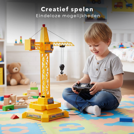Cheqo® Speelgoed Kraan - Hijskraan Speelgoed - Bouwkraan Speelgoed - Kraan Speelgoed met Kabelbesturing - Bestuurbare Speelgoed Kraan - Speelgoed Kraan Kinderen - Speelgoed Kraan Vanaf 3 Jaar - Gele Speelgoed Kraan