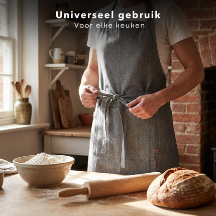 Cheqo® Keukenschort Zwart - Kookschort Zwart - Schort Zwart - Bbq Schort Zwart - Unisex Schort Zwart - Horeca Schort Zwart - Professioneel Keukenschort Zwart