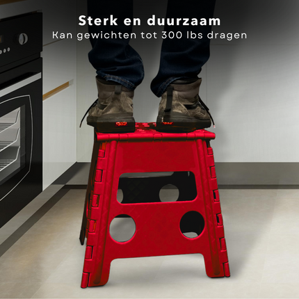 Cheqo® Vouwbare Opstapkruk - Opstapje - Trapje - Kruk - Krukje - Keukentrap - Keukentrapje - Opvouwbaar - Anti-Slip - ABS Materiaal - Max. 100 kg - Rood
