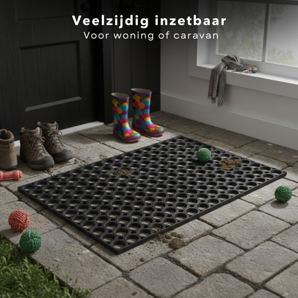 Cheqo® Rubberen Deurmat - Deurmat Rubber - Deurmat Buiten - Buitendeurmat - Deurmat Binnen - Deurmat Binnen en Buiten - Schraapmat - Deurmat Antislip - Waterbestendige Deurmat - Rubber Ringmat - Deurmat Zwart