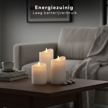 Cheqo® LED Kaarsen - LED Kaarsen Wit - Nep Kaarsen - Vlamloze Kaarsen - Elektrische Kaarsen - LED Stompkaarsen - Kaarsen met Timer - LED Kaarsen met Timer - LED Kaarsen Set - LED Kaarsen 3 Stuks