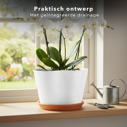 Cheqo® Bloempot Wit - Bloempot Rond - Bloempot Binnen - Bloempot Buiten - Bloempot met Afwatering - Bloempot met Drainage