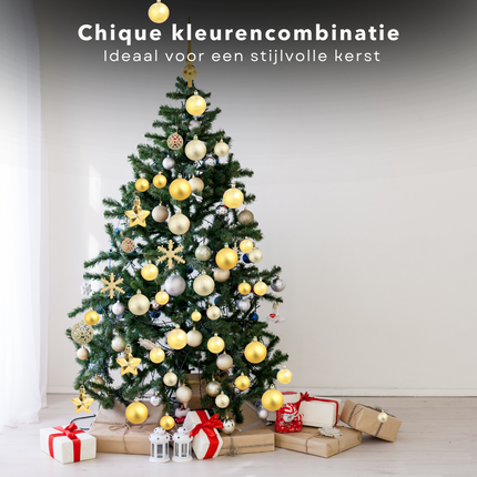 Cheqo® 111-delige Gouden Kerstballen Set - Kerstballenset - Onbreekbaar Polystyreen - Lichtgewicht Decoratie