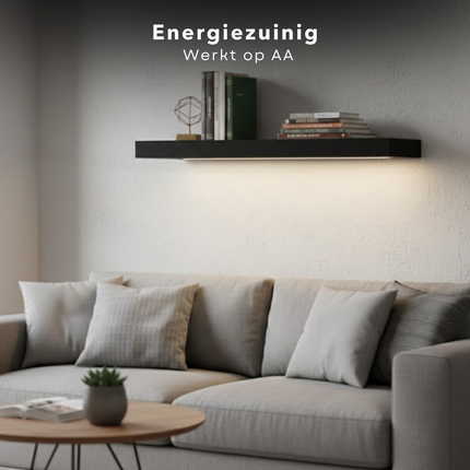 Cheqo® Wandplank Met LED Verlichting - Wandplank Met Verlichting - Wandplank Met Licht - Wandplank Zwart Met LED Verlichting - Wandplank Zwart