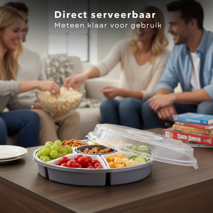 Cheqo® Serveerschaal met Vakverdeling - Serveerschaal Vakverdeling - Serveerschaal met Vakjes - Serveerschaal met Compartimenten - Vakverdeling Schaal - Snackschaal met Vakverdeling - Snackschaal met Vakjes - Borrelschaal met Vakverdeling
