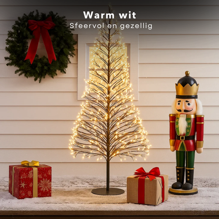 Cheqo® Outdoor Lichtboom - Kerstverlichting Buiten - Micro LED-Lampjes - Warm Wit Licht - IP44 Spatwaterdicht - Zwarte Metalen Frame - 210 CM Hoogte - Tuinverlichting Kerst - Kerstboom Vorm