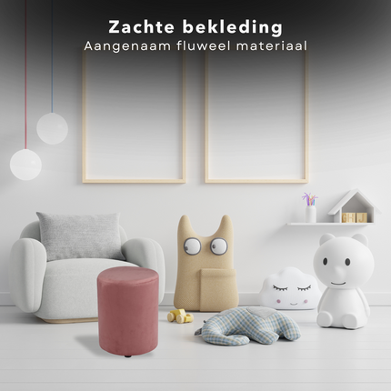 Cheqo® Poef Fluweel Roze - Poefje - Bijzettafel - Voetenbankje - Stijlvolle Zitmeubel - Compact Design - Modern Interieur