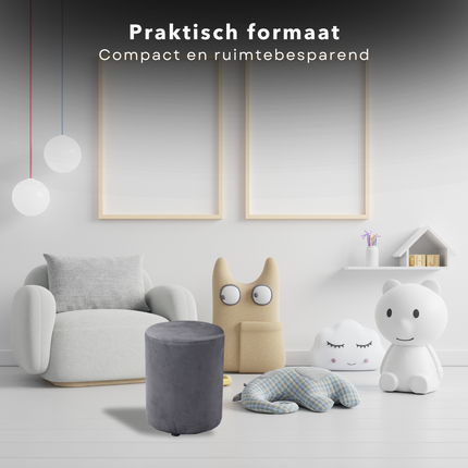 Cheqo® Poef Fluweel Grijs - Poefje - Bijzettafel - Voetenbankje - Stijlvolle Zitmeubel - Compact Design - Modern Interieur