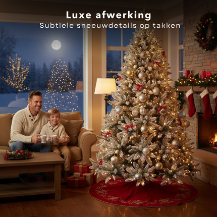 Cheqo® Kunstkerstboom - Besneeuwde Kerstboom - Groene Kerstboom - Realistische Look - Natuurgetrouwe Naaldvorm - Scharnierconstructie - Volle Kerstboom - Weelderige Boom - 180 cm Kerstboom