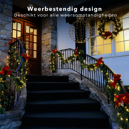 Cheqo® Verlichte Kerstbal - LED Lichtbal - Lichtbol - Kerstverlichting - Kerstbal Verlicht - 57cm - Metalen Frame - LED Buitenverlichting - Zwart