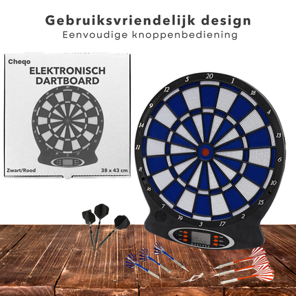 Cheqo® Elektronisch Dartbord - Darten - Dartbord Elektrisch - Inclusief 18 Spellen - LCD Display - Inclusief Darts - Dartpijlen