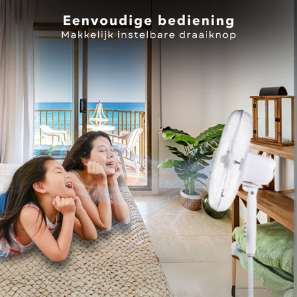 Cheqo® Ventilator - Statiefventilator - Koelventilator Woonkamer - 45W Verstelbaar - Airco Alternatief - Wit Design