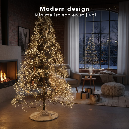Cheqo® LED Kerstboom - Verlichte Kerstboom - Kerstverlichting Buiten - Lichtboom Tuin - Warm Wit Licht - Boom met LED-Lampjes - IP44 - Spatwaterdicht - Kerstboom Verlichting - Tuinverlichting Kerst - Zwart Frame - 150 cm