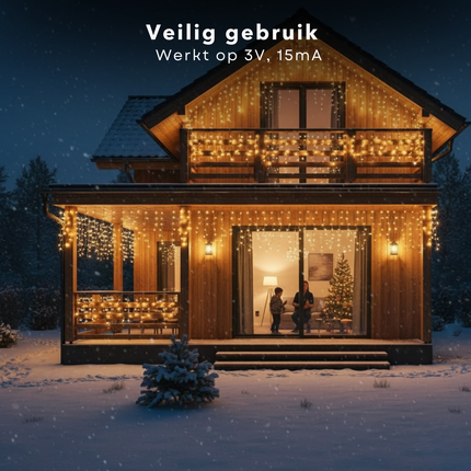 Cheqo® Ijspegel Verlichting - Ijspegelverlichting Buiten - 12 Meter - 360 LED - Warm Wit - Timer Functie - Lichtfuncties - Lichtnet - Kerstlampjes Met Geheugen - IP44 - Buiten Kerstverlichting - Verlichte Lengte