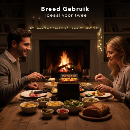 Cheqo® Raclette Grill - Gourmet Set - Anti-Aanbaklaag Grillplaat - Compacte Grill - Anti-Slip Voetjes - Mini Pannetjes - Zwitserse Raclette - Kerst Gourmet Set - Gourmetten - Grill Plaat - Gourmetstel