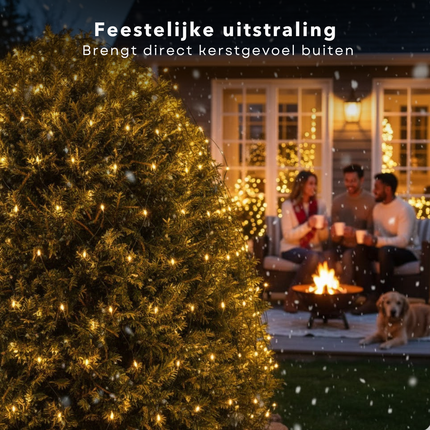 Cheqo® Kerst Netverlichting - Netverlichting Buiten - Warm Wit Licht - 160 LED Lampjes - IP44 - Kerstdecoratie - Kerst Verlichting - 6,5 Meter - Binnen En Buiten - Feestelijke Sfeer - Duurzame Kerstverlichting - LED Netverlichting