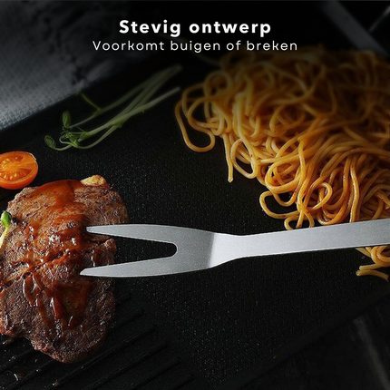 Cheqo® 3 delige BBQ Accessoires Set - Roestvrij Staal - Perfect voor Barbecue - Inclusief Spatel, Tang en Vork
