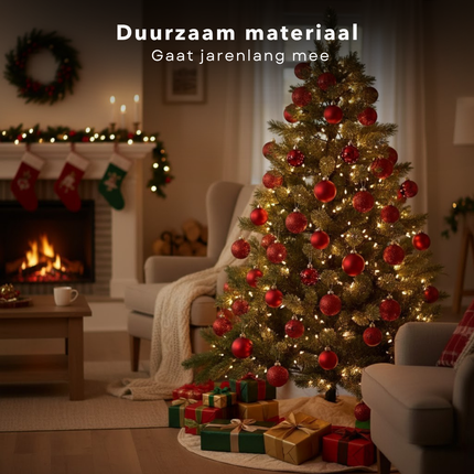 Cheqo® Donkerrode Glazen Kerstballen - Kerstboomversiering Donkerrood - Warme Feestelijke Uitstraling - Glittervariant Kerstballen - Kerstbal Set Van 42 Stuks - Kerstboom Decoreren - Kerstballen Rood - Rode Kerstballen