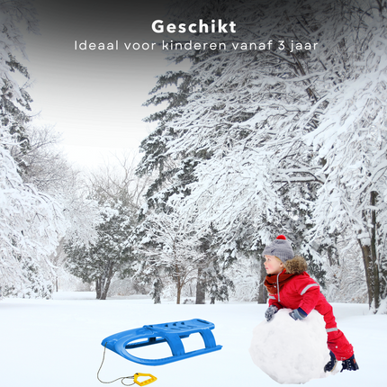 Cheqo® Kunststof Slee voor Kinderen - Rodelen - Blauwe Slee Met Touw - Metalen Geleiders