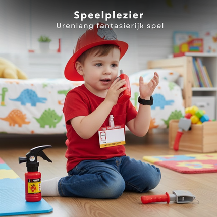 Cheqo® Brandweer Verkleedset - Brandweer Accessoireset - Brandweerhelm Kind - Brandweer Bijl Speelgoed - Walkie Talkie Speelgoed