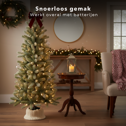 Cheqo® Kunstkerstboom Met LED-Verlichting - Kerstboom Met Timer - Nagoya Kunstkerstboom - Sfeervolle Kerstdecoratie - Compacte Kerstboom - Kerstboom Met Batterijen - Warm Wit LED-Licht - Dennenboom - Makkelijk Op Te Zetten