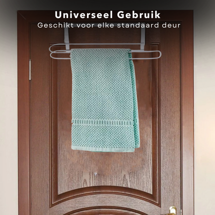 Cheqo® Deurhanger Handdoekrek Zonder Boren - Kunststof - Wit - Handdoek Houder - Handdoekstang - Handdoekenrek - Handoekhouder - Badkamer