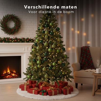 Cheqo® Donkergroene Glazen Kerstballen - Kerstboomversiering Donkergroen - Glans En Mat - Glitter Kerstballen - Kerstbal Set Van 42 Stuks - Verschillende Afmetingen - Rode Kerstballen - Kerstbal Rood