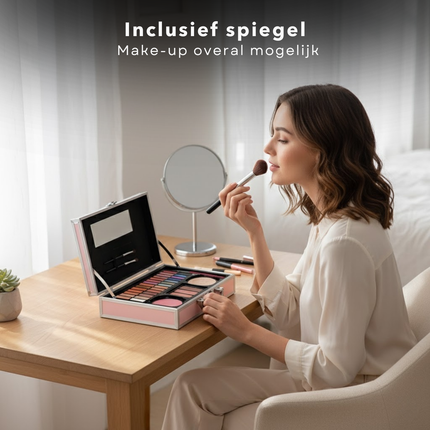 Cheqo® Make-Up Koffer voor Meisjes - Make-Up Koffer Met Spiegel - Makeup Kinderen - Holografisch Design - Complete Make-Up Set - Beauty Koffer - Draagbare Make-Up Koffer - Reis Make-Up Koffer - Make-Up Koffer