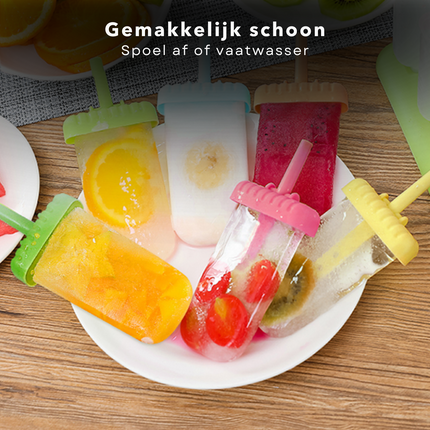 Cheqo® IJsjesmaker Siliconen - Waterijsjes Vormen - Herbruikbare IJsjesvormpjes - Ijsmaker - Zelf Ijsjes Maken - IJslolly - Voor 6 IJsjes - Met Houder