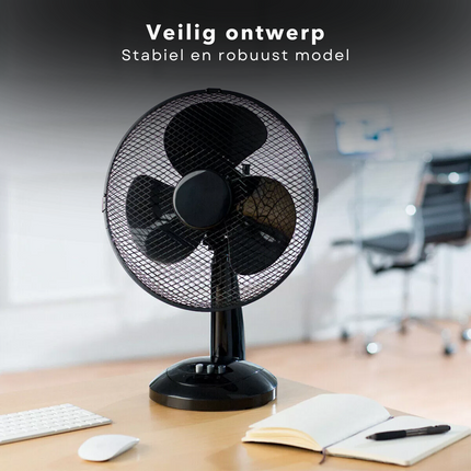 Cheqo® Tafelventilator Ventilator - Airco Alternatief - 23 cm - Zwart - Bureau Ventilator - Stijlvol Design