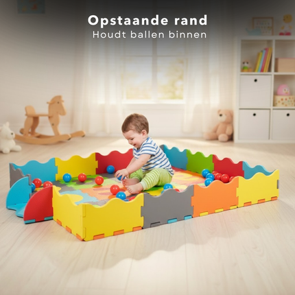Cheqo® Speelmat Ballenbak - Puzzelmat Ballenbak - Baby Speelmat Ballenbak - Baby Speelkleed Ballenbak - 3 in 1 Speelmat - 3 in 1 Ballenbak - Baby Puzzelmat - Foam Puzzelmat Baby