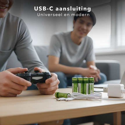 Cheqo® Oplaadbare Batterijen AAA - USB Oplaadbaar - 400mAh Capaciteit - 4 Stuks Set - Lithium-Ion Technologie - USB-C Connector - Snel Opladen - Led Indicator - Maximaal 1000 Keer Opladen