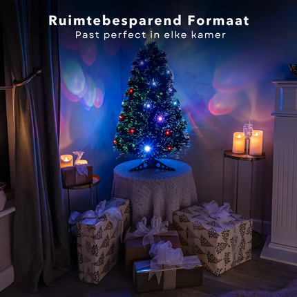 Cheqo® Kunstkerstboom 90 cm - Kerstboom met Kerstlampjes - Kerstboom met Lampjes - Fiber Optic Verlichting - Multicolor LED - Voor Binnengebruik