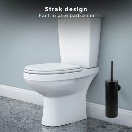 Cheqo® Zwarte Toiletborstel Met Wandhouder -  Wc Borstel - Toilet Borstel Houder - RVS - 35 cm Hoog - Moderne