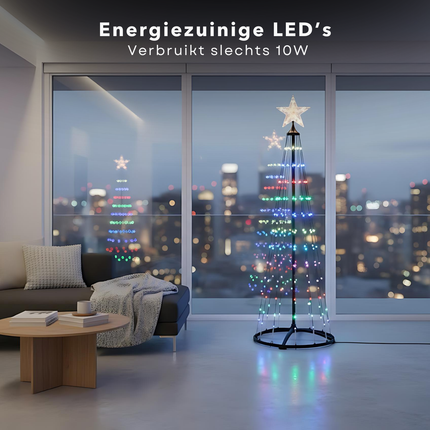 Cheqo® LED Kerstboom Buiten - Vlaggenmast Verlichting - 150 cm Hoogte - Colour Changing - Afstandsbediening - Zwart Frame - IP44 Adapter - RGB Licht - Lichtgevende Kerstboom - Verlichte Kerstboom - Lichtboom - LED Boom