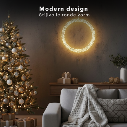 Cheqo® Kerstverlichting Cirkel - Warm Witte LED Lampjes - Ø36 cm Metaal - Spatwaterdicht IP44 - Timerfunctie Verlichting - Raamdecoratie Kerst - Tuinverlichting Cirkel - Buitenverlichting Wit - Hangende Cirkel Verlichting - 800 LED-Lampjes