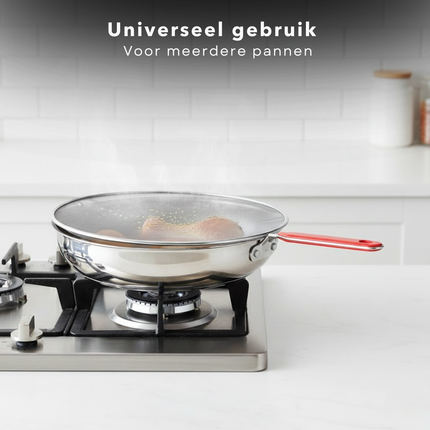 Cheqo® Anti Spatdeksel - Spatscherm Pan - Spatscherm - Spatdeksel - Deksel Tegen Spatten - Spetterdeksel - Kookspatdeksel - Anti Spetter Deksel - Anti Spat Deksel - Rood Anti Spatdeksel - Rood Spatdeksel