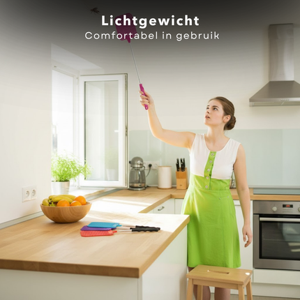 Cheqo® Uitschuifbare Vliegenmepper - Telescopische Vliegenmepper - Vliegenmepper met Telescoopsteel - Lange Vliegenmepper - XL Vliegenmepper - Vliegenmeppers